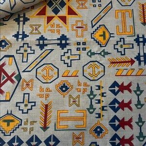 Vintage Southwestern Pattern Fabric - Blue, Yellow, Red - 1.5 yards